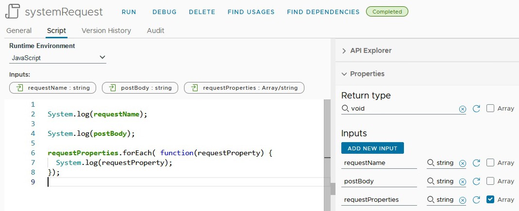 example of an action with a more complex input interface which is called via python