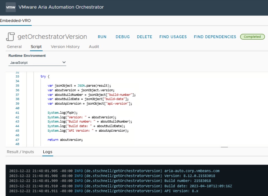 vmware aria orchestrator version detection