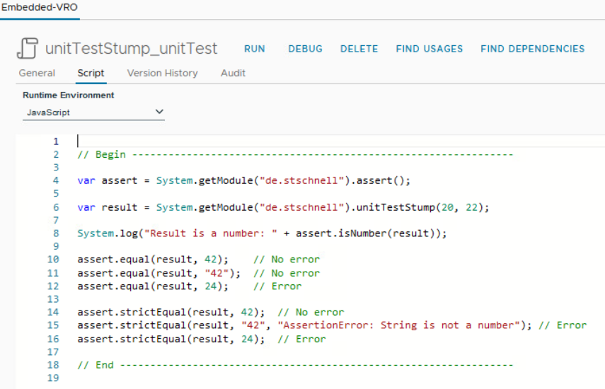 vcf automation unit test action code