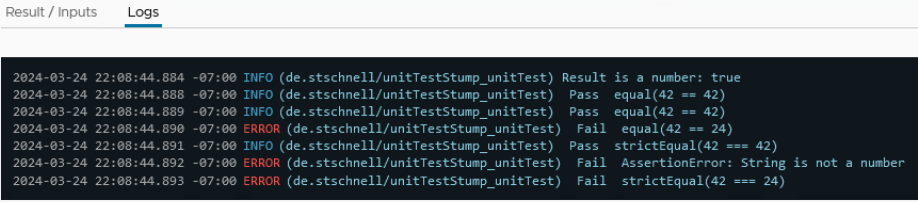 vcf automation unit test action result