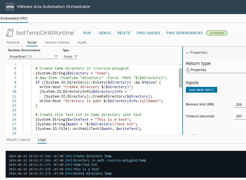 vcf automation action