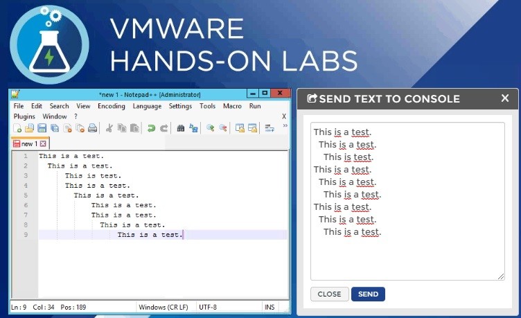 send text to a hands-on lab with indentations