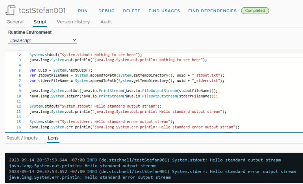 vmware aria automation with output from java standard output stream