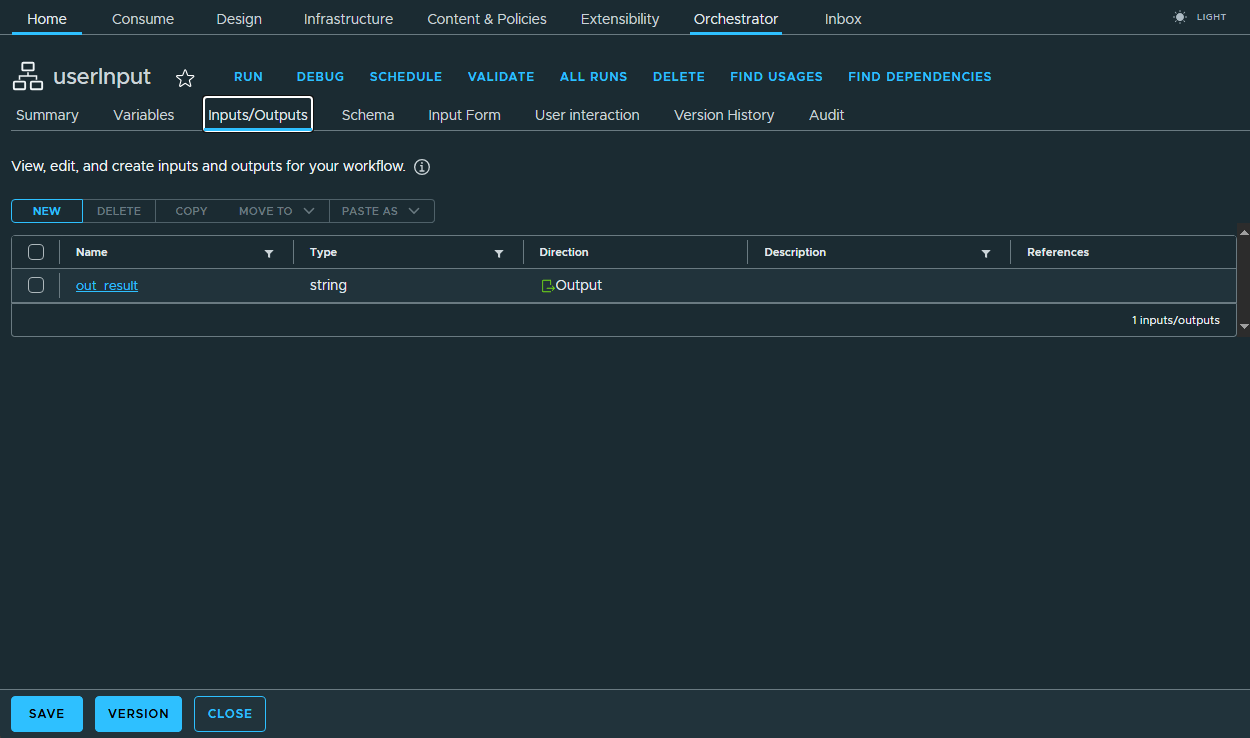 vcf automation workflow inputs outputs