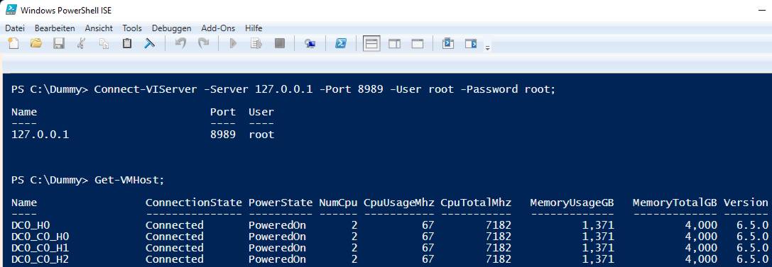 vmware vcenter simulator with powershell windows